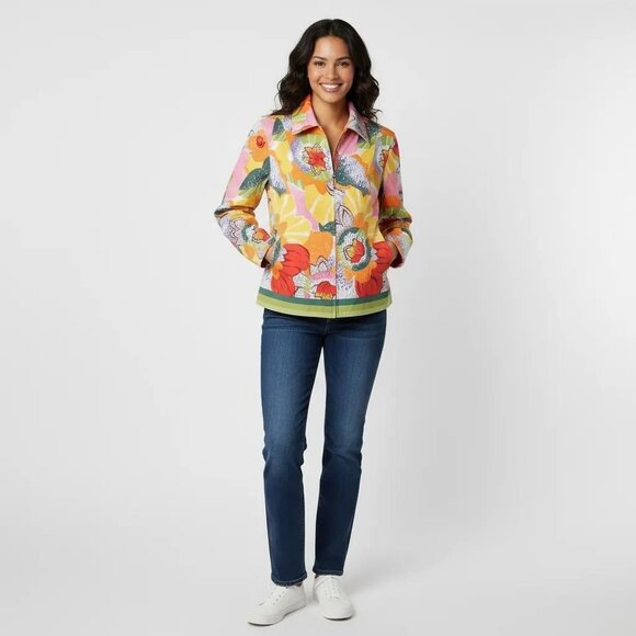 Coldwater Creek Jackets & Blazers - Coldwater Creek Women's Vintage Multicolor Floral‎ Zip Front Jacket Petite Sz PL